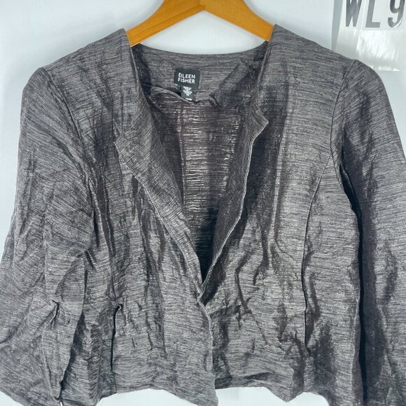 Eileen Fisher silk wool brown jacket sz M - Picture 3 of 10